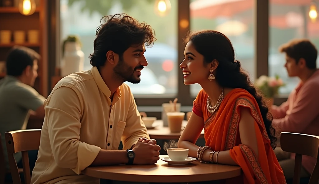 image of  hindu men and woman dating each other in a coffee shop