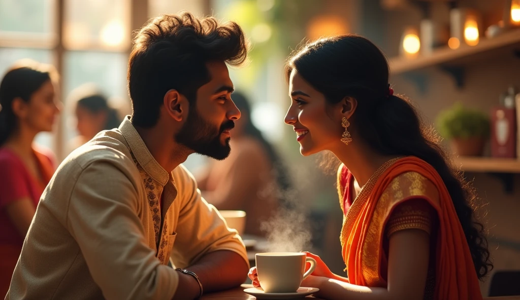 image of hindu men and woman dating each other in a coffee shop