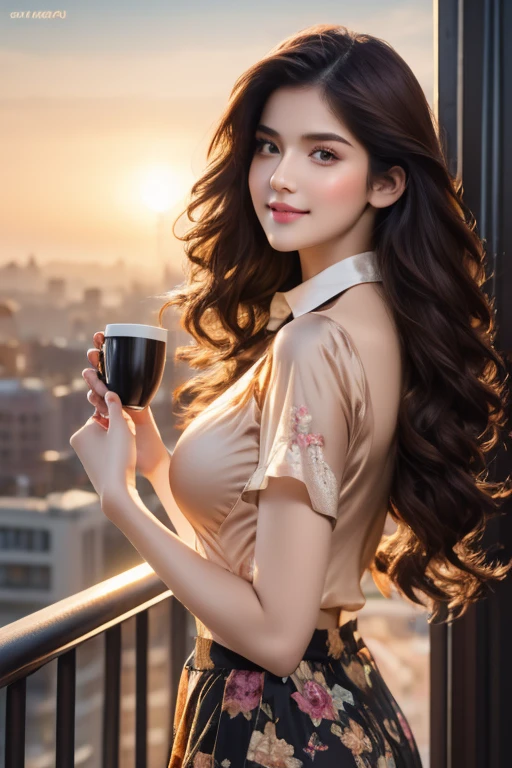 score_9,score8_up, ((head to thigh portrait)), (majestic:1.5),(uhd:1.3), (best quality,highres,masterpiece:1.2), ultra-detailed, (realistic, photorealistic, photo-realistic:1.37),Masterpiece, generate a hyper realistic image of a stunning and sensual woman, perfect natural body, slender but curvy, very detailed shinning long hair, curls hair, messy hair, very detailed brown black glossy eyes, detailed sharp nose, detailed white glistening teeth, detailed perfect symmetrical face, detailed perfect natural round medium breasts,intricate fabric rendering, Cinematic lighting, ultrarealistic, photography, long red hair, woman, 24 years old, hourglass figure, perfect body, Flirty look, natural medium breasts, blur background, ((she is standing on a balcony with a great view over the city)), it is early morning, sun is rising, she only wears a pink see-through silk robe, ((she is holding a cup of coffee in her hands)), ethereal light, intricate details, extremely detailed, incredible details, full colored, complex details), insanely detailed and intricate, hyper maximalist, extremely detailed with rich colors. masterpiece, best quality, HDR, UHD, unreal engine. Representative, fair skin, rich in details High quality, gorgeous, 8k, super detail, gorgeous light and shadow, detailed decoration, detailed lines, glitter. A breathtakingly beautiful and very young girl, exuding an air of innocence and charm. She is dressed in a collared shirt, adorned with checkered stripes, and a short skirt, part of a stunning ensemble. Her bangs gracefully frame her face, while twin braids, adding a touch of whimsy to her overall appearance. The girl's intricate and delicate linework, as well as her fine details, are a testament to the insane amount of attention given to every aspect of her illustration. Her iridescent brown hair is vividly colored and meticulously crafted, with whimsical patterns and enchanting scenes intertwined throughout.