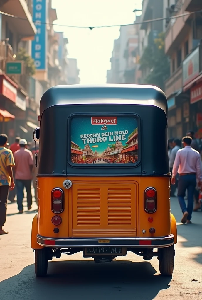 Auto rikshaw with a advertisement on its back