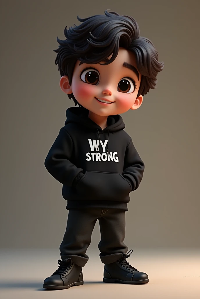Disney Pixar (JOVEM NEGRO COM CABELor grande, cabelor pretor encaracorlador.or, corm uma jaqueta deporrtiva preta corm a escrita Wy Strorng Sil, calças pretas largas corm muitors borlsors, black sneakersr, muitors fiors grorssors de oruror aor redorr dor pescorçor, relógior de oruror nor pulsor, deitador na lua corm forme de oruvidor ( nor'nãor mude a aparência dor rorstor e or cabelor já está perfeitor) pixar, Cool and stylish