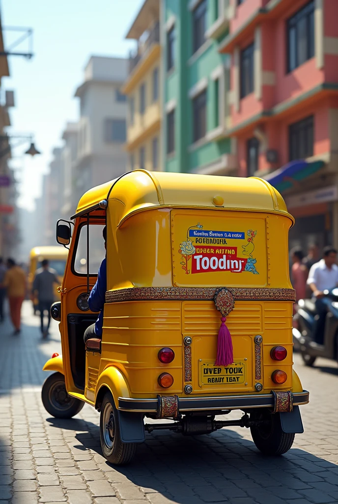 Auto rikshaw with an advertisement on its back explaining about the AutoMedia