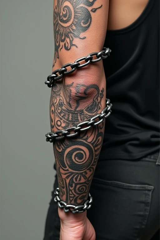 forearm tattoo wrapped in chains 