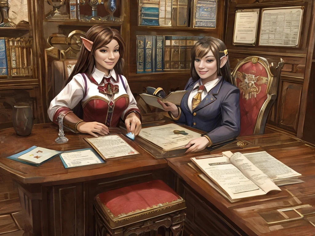 people working in the guild, receptionist, job boards,