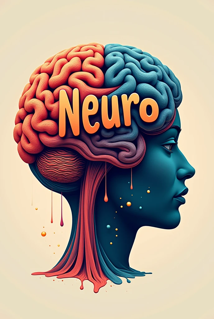 Poster with typographic illustrations, Create brain shapes with 3d text "neuro", side view of face shape, 