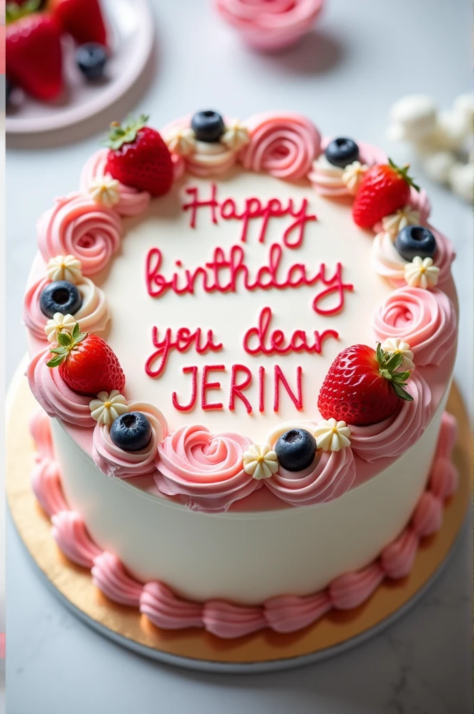 Make a birthday cake where have been written "Happy birthday to you dear JERIN"🥰