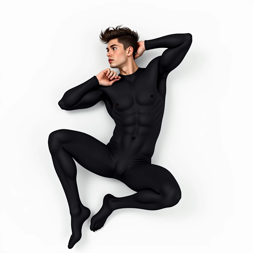 1 male,Muscular,Bodysuits,black,The whole body is shown,White background,Lying