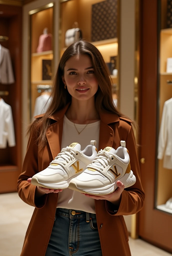 I need to show someone that I'm at the Louis Vuitton store and I have the women's LV rush sneakers in my hands..