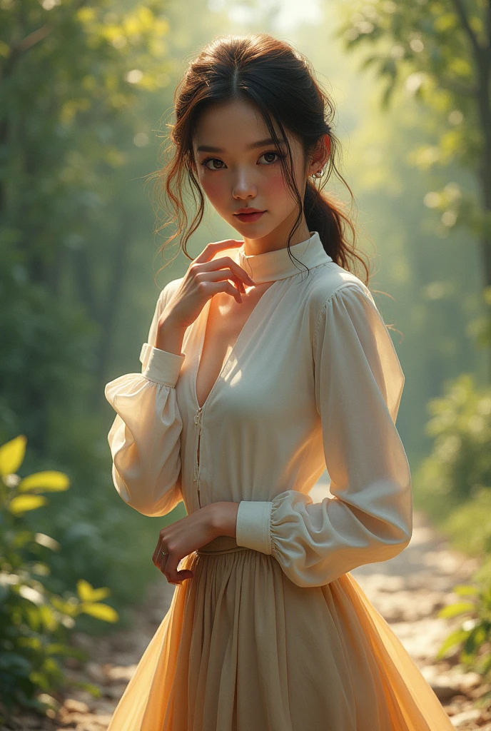 1girl,sexy pose,best quality,masterpiece,illustration,an extremely delicate and beautiful,CG,unity,8k wallpaper,Amazing,finely detail,masterpiece,official art,extremely detailed CG unity 8k wallpaper,incredibly absurdres,huge filesize,ultra-detailed,highres,extremely detailed,beautiful detailed girl,realistic,full frontal,outdoors,turtleneck shirt,skirt,light contrast,