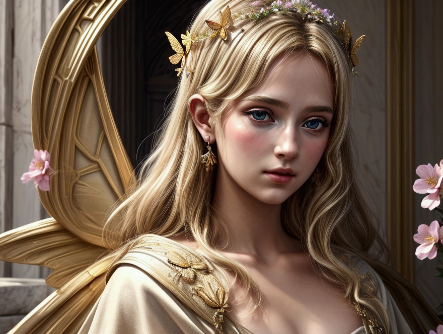 humble angel, fog, fantasy, ultra wide shot,  photorealistic,  eyes,  (pixarstyle:1.2), Helene Knoop,  pupils, hypermaximalised,  face, detailed skin, ornate dress, beautiful, good anatomy, detailed and intricate, centered,  skin pores,  subsurface scattering, masterpiece, best quality,  sharp focus, absurdres,