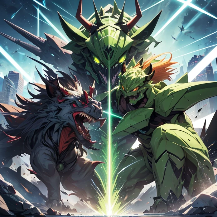 High Resolution, Anime, Character Design, Digital Art, HD, Best Quality, Masterpiece, Super Detailed, high fantasy, chaos, “highschool DXD”
{{creature: (green praying mantis-with iguana head and face)((fighting against rhinoceros, with a laser shooting spear while roaring furiously),morning day,white crystal buildings, crystal walls, fire around, laser explosions around))}}
