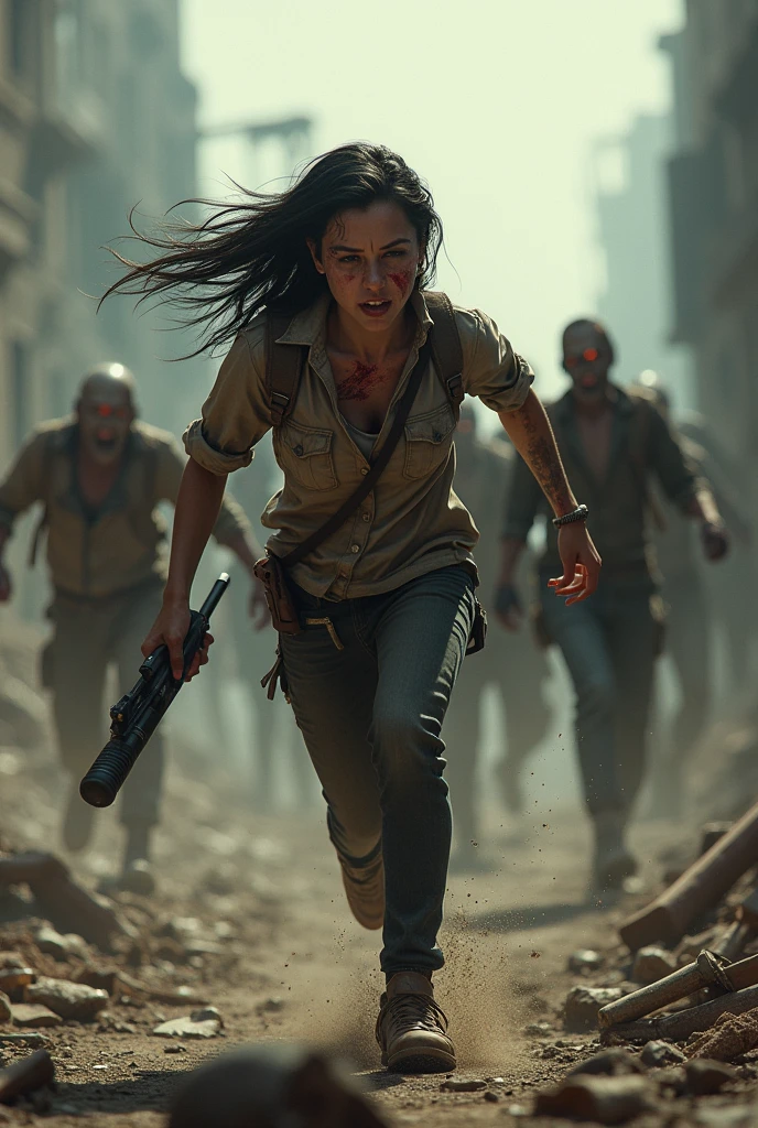 The cover image shows a woman fighting a horde of zombies fiercely, blood splattered, with a baseball bat hitting the zombies&#39; heads. She&#39;s wearing tattered clothes. The scene is dark and atmospheric, with a realistic and fierce style.