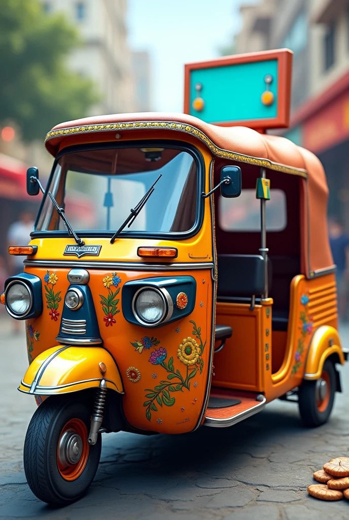 Autorickshaw with a vertical bill board on ith back side