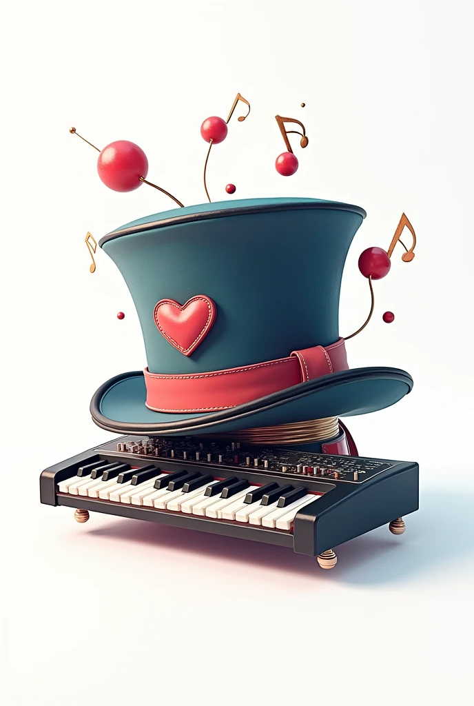 A hat that has a musical keyboard replacing the hat&#39;s skirt, White background 