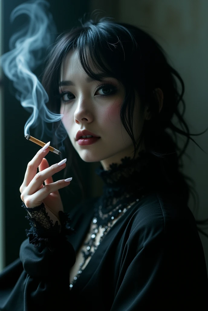 Goth smoking cigarett