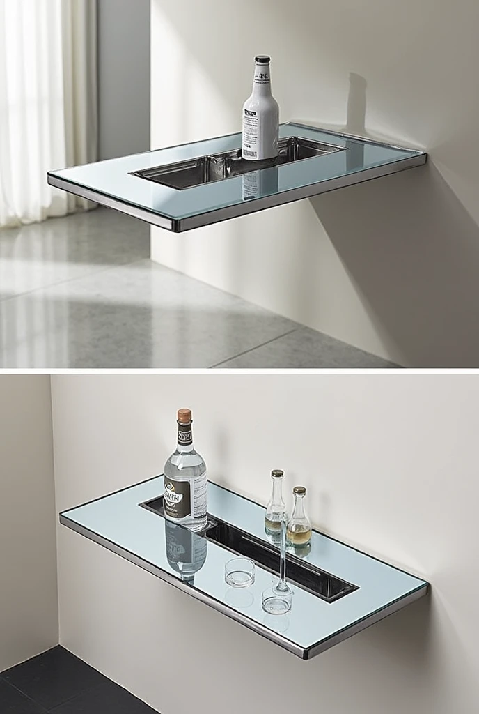 Beverage shelf with cup holder where of mirror
