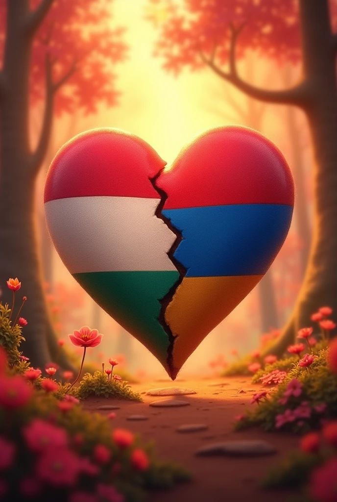 please create a logo in a hearth shape with half hungarian flag and half armenian flag, style as in disney movie