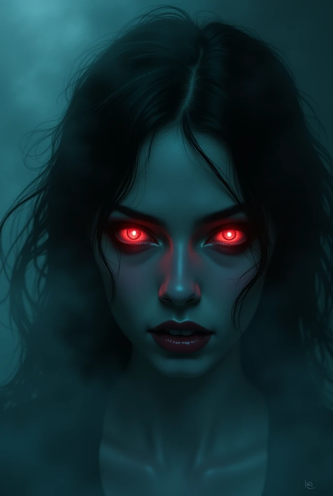 fantasy comic art ((a female vampire's pair of glowing eyes shines)) close up picture, (((the fog hides the face))), you see only the glowing eyes , you see only the pair of eyes, fantasy dark alley background, the fog fills the alley, you see only the glowing eyes 