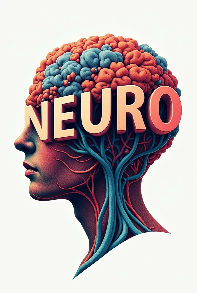 Poster with typographic illustrations, Create brain shapes with 3d text "neuro", side view of face shape,