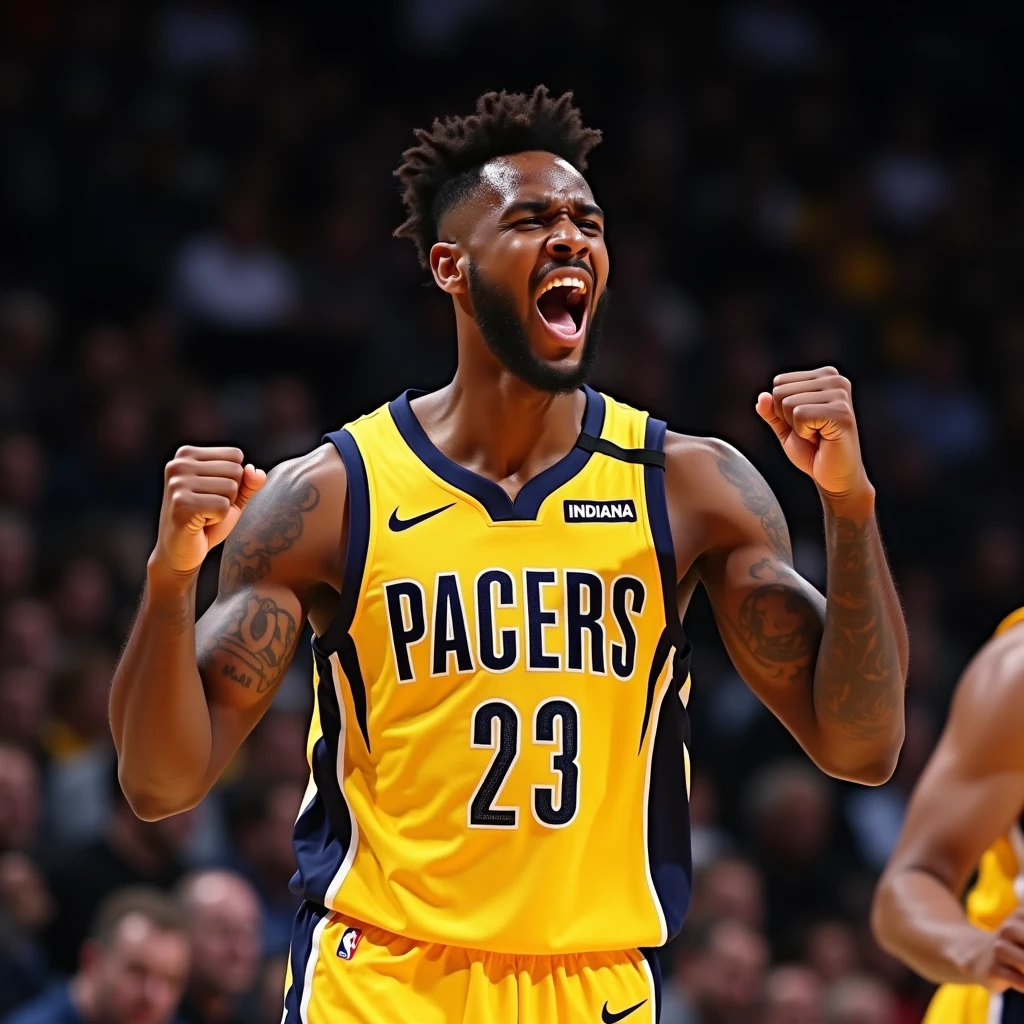 Indiana Pacers player, yelling and flexing