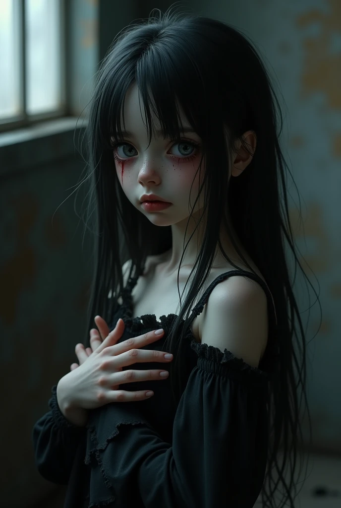 Goth child female crying