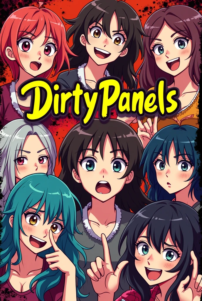 Design a bold and cheeky YouTube banner for a channel called 'DirtyPanels.' The banner should feature playful and suggestive elements that reflect the channel’s focus on Manga reviews with lewd and dirty humor. Incorporate fun, vibrant colors, and a mix of Manga-style artwork, including suggestive speech bubbles, cheeky expressions, and mischievous characters. The text 'DirtyPanels' should be prominent, with a playful and edgy font, possibly with a comic-style feel. The overall vibe should be fun, naughty, and eye-catching, appealing to fans of both Manga and adult humor."