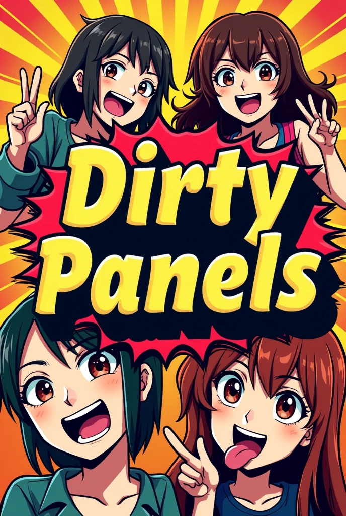 Design a bold and cheeky YouTube banner for a channel called 'DirtyPanels.' The banner should feature playful and suggestive elements that reflect the channel’s focus on Manga reviews with lewd and dirty humor. Incorporate fun, vibrant colors, and a mix of Manga-style artwork, including suggestive speech bubbles, cheeky expressions, and mischievous characters. The text 'DirtyPanels' should be prominent, with a playful and edgy font, possibly with a comic-style feel. The overall vibe should be fun, naughty, and eye-catching, appealing to fans of both Manga and adult humor." In 2560 x 1440 pixels