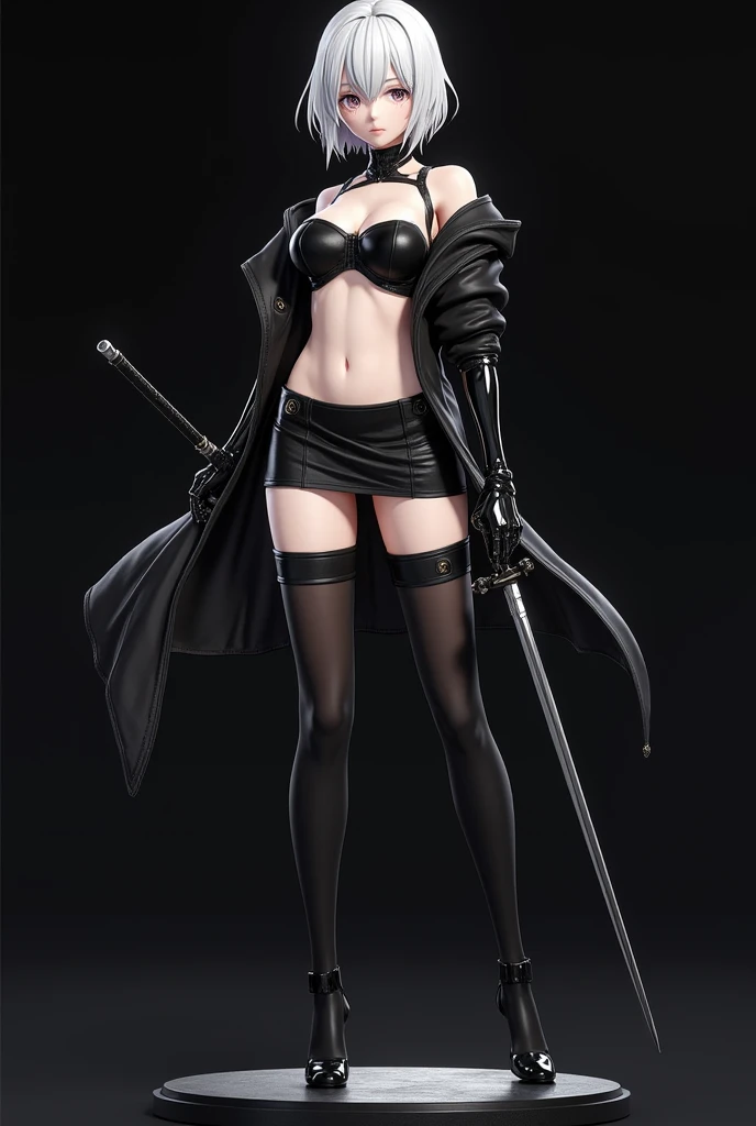 anime girl with a sword in her hand and a black background, 2 b, 2b, 2b nier automata, 2 b from nier automata, 2b from nier automata, pixiv 3dcg, cutesexyrobutts, nier inspired, dominant pose, digital art from danganronpa, restrained, oppai cyberpunk, nier, anatomically correct, super detail, high details, highres, 4K