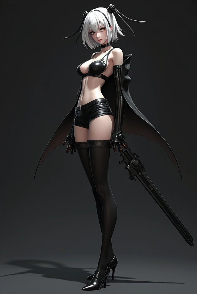 anime girl with a sword in her hand and a black background, 2 b, 2b, 2b nier automata, 2 b from nier automata, 2b from nier automata, pixiv 3dcg, cutesexyrobutts, nier inspired, dominant pose, digital art from danganronpa, restrained, oppai cyberpunk, nier, anatomically correct, super detail, high details, highres, 4K