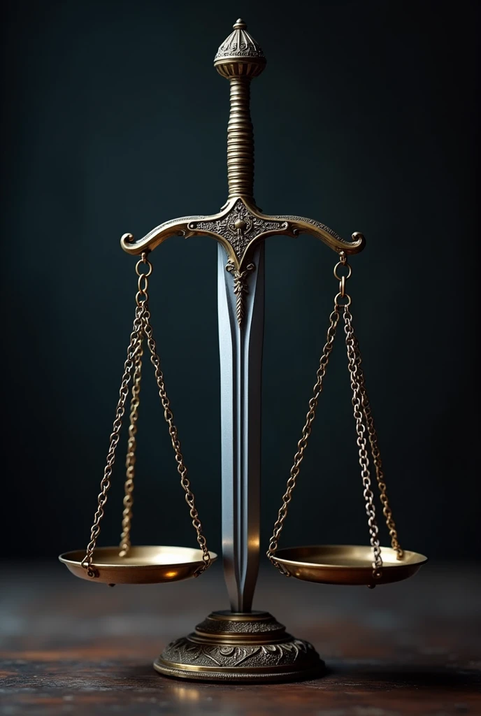 Image of a sword and scales of justice with a phrase "Truth and justice"
