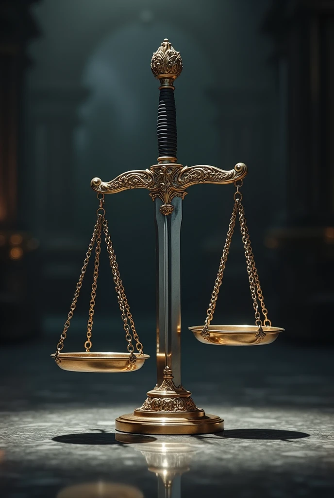 Image of a sword and scales of justice with a phrase "Truth and justice"