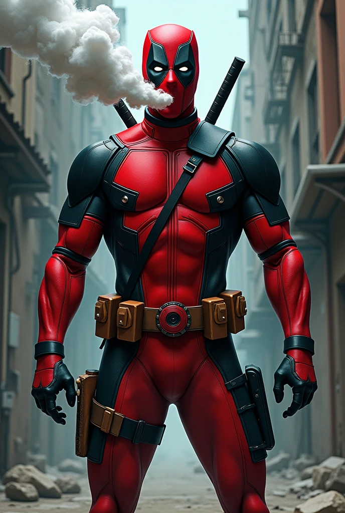 Deadpool blowing smoke
