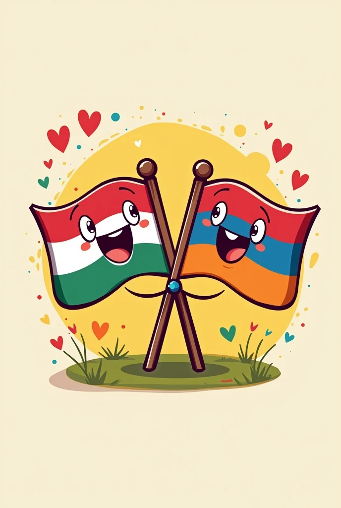 create a simple logo with hungarian and armenian crossed flags , style as a kid cartoon