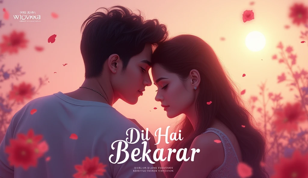 **Thumbnail Description:**
A visually striking thumbnail for the song *"Dil Hai Bekarar"*, featuring a romantic, dreamy atmosphere. The background is a soft gradient of warm pink and purple hues, fading into each other, symbolizing the blend of love and longing.
In the center, a young couple is depicted, with the girl gently resting her head on the boy's shoulder, both gazing into the distance with serene, dreamy expressions. Their silhouettes are slightly highlighted, with subtle light flares around them, creating a glow that emphasizes their connection.
In the foreground, a stylish and modern font displays the title *"Dil Hai Bekarar"*. The text is in white with a subtle shadow effect to make it stand out against the background. The font is elegant yet contemporary, reflecting the song's romantic and trendy vibe.
Around the edges, delicate elements like soft rose petals or bokeh light effects add a touch of whimsy and romance, making the thumbnail inviting and visually appealing.
---