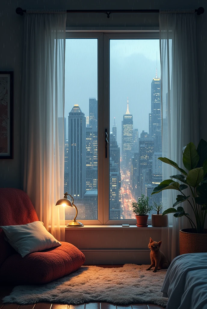 Beautiful rain home out side window and city