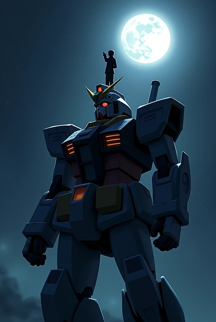 The pilot stands on the shoulders of the Gundam., Praying in the moonlight, Space Scene, Moonlight Confession