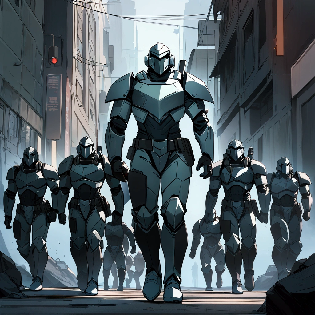 A squad of four Army rangers with star wars empore armor, urban, warzoneHigh Resolution, Anatomically Correct, Best Quality,
