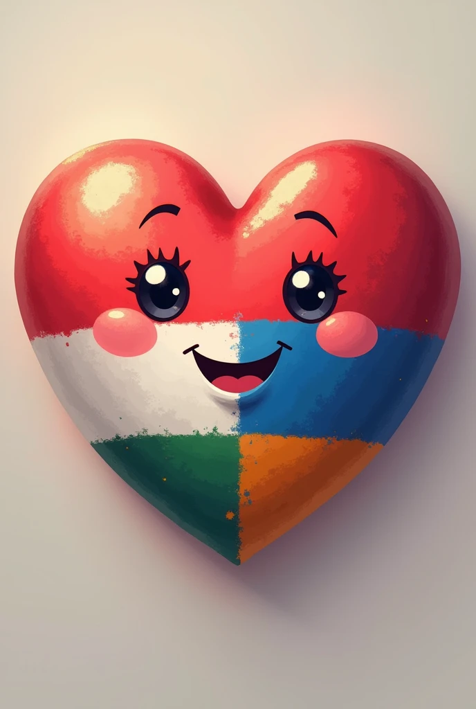create a simple logo in hearth shape half hungarian and half armenian flags, paint happy eyes and a smile on it, without nose in high quality, cartoon stile