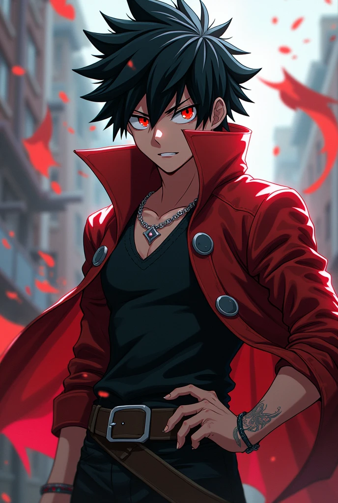 from my hero academia,Male gender,black hair,Red eyes,and full body