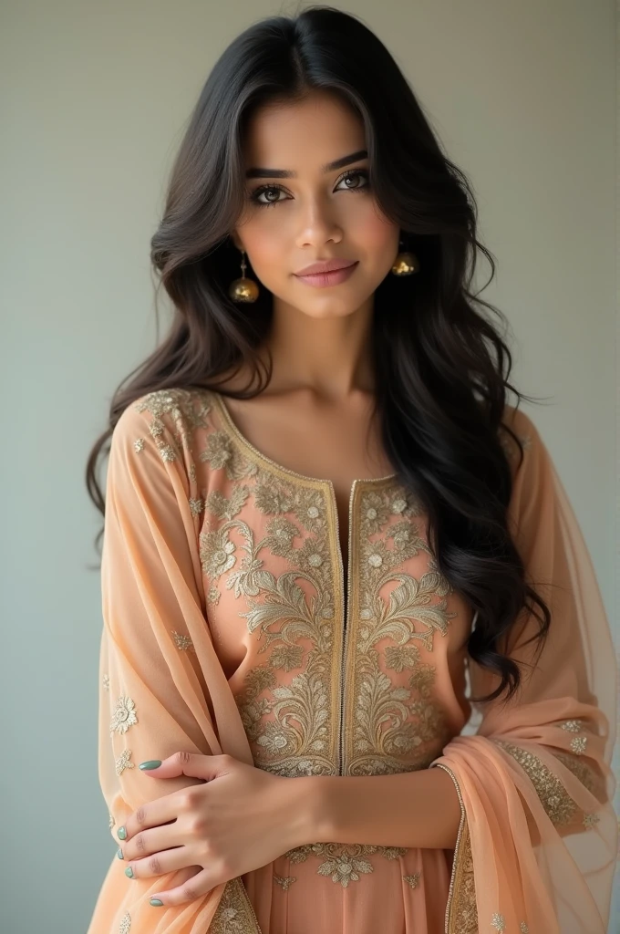 punjabi girl black hair dark eyes . the youth pretty Full photo from head to toe
