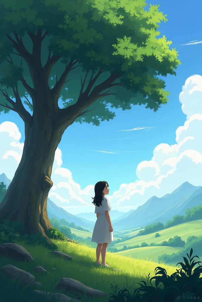 art conceptuel,art conceptuel,Samia, arbre, paysage, nuage, En plein air, Ciel, jour, montagne, herbe, nature, style MKSK, Meilleure qualité, parfait