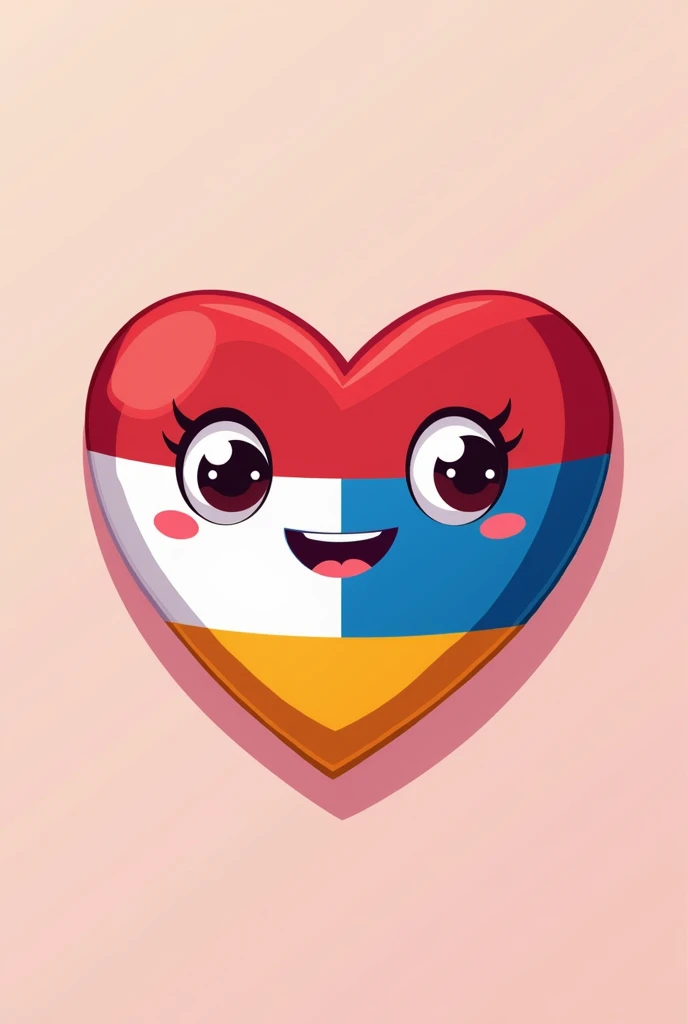 create a simple logo in hearth shape half hungarian and half armenian flags with straight border between them, paint happy eyes and a smile on it, without nose in high quality, cartoon stile