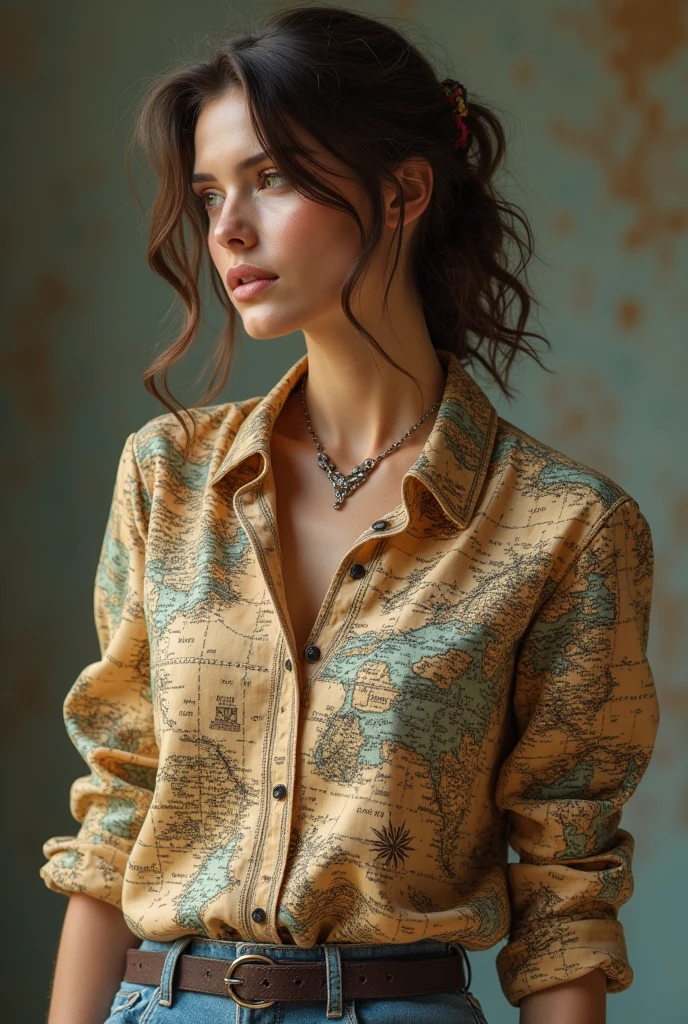 create a blouse with a pattern that contains compass roses and maps