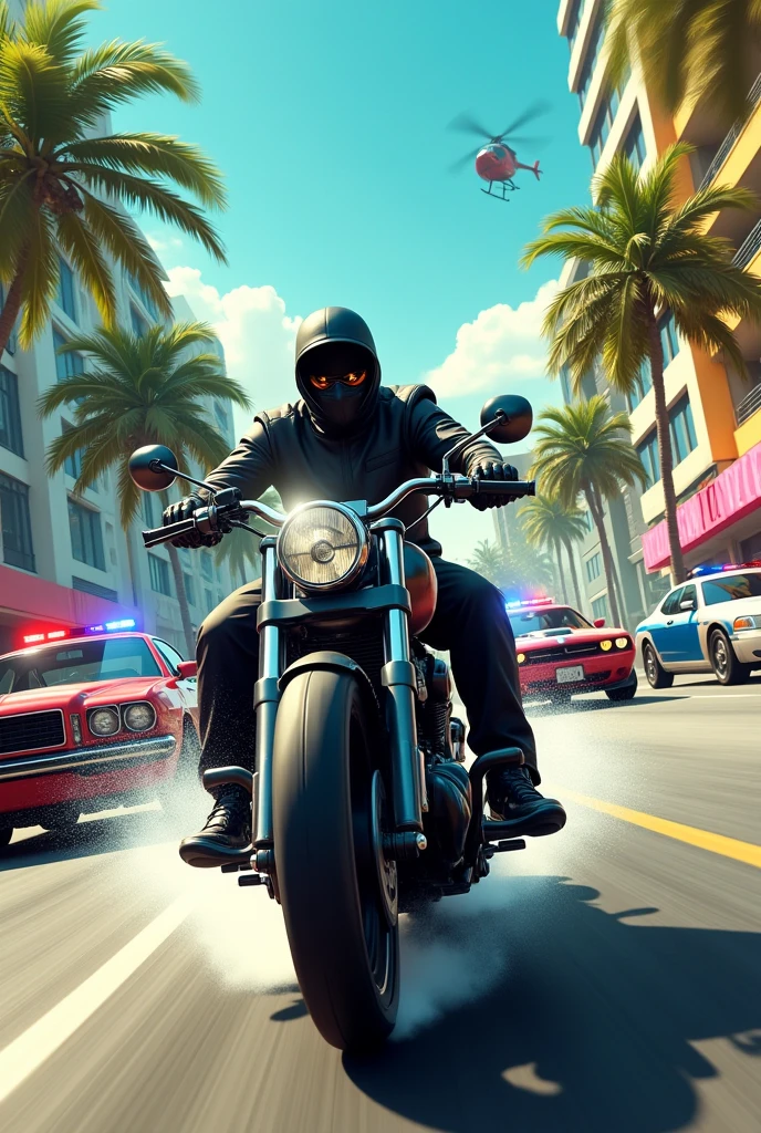 A robber on a motorcycle escaping from the police in a Miami bank robbery with Tommy Verccety