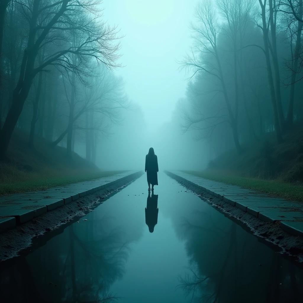 Mysterious Fog, reflection photography, mirror-like surfaces, symmetry, visual echoes, capturing dual realities, distorted perspectives, ethereal beauty, introspective imagery, mesmerizing patterns, reflecting mood and emotion, creating visual depth, playing with perception, (best quality, masterpiece, photorealistic), very aesthetic, perfect composition, intricate details, ultra-detailed, vivid colors