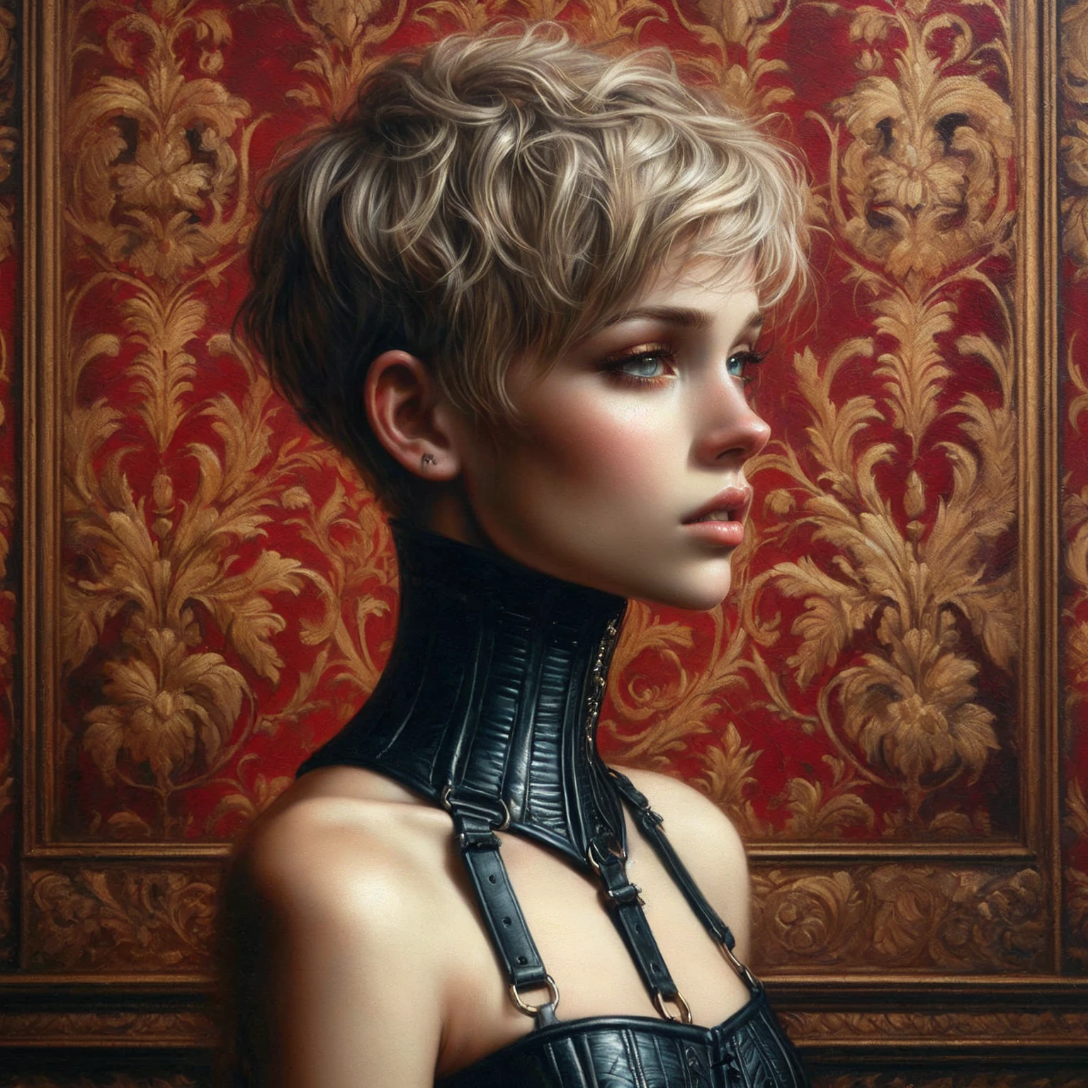a painting of a woman in a corset and leather bodice, Tom Bagshaw, Donato Giancola's, inspired by Dino Valls, detailed 3D Gothic oil painting, artstyle tom bagshaw, yuri shwedoff and tom bagshaw, Portrait of Tom Bagshaw, Tom BagshAw-Stil, detailed painting 4 k, Tom Bagshaw Weta Studio