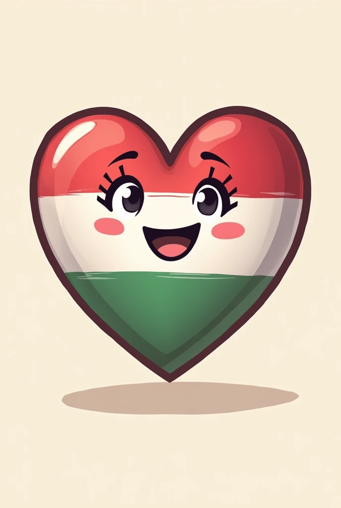 create a simple logo in hearth shape half hungarian and half armenian flags, paint happy eyes and a smile on it, without nose in high quality, cartoon style