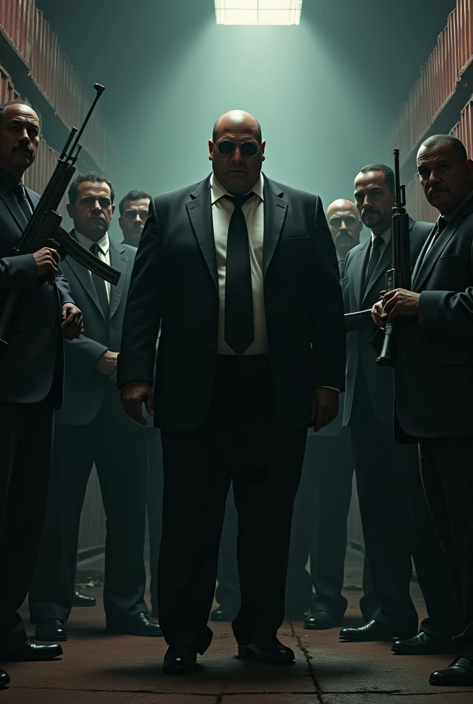 The mafia boss with guns and people around him