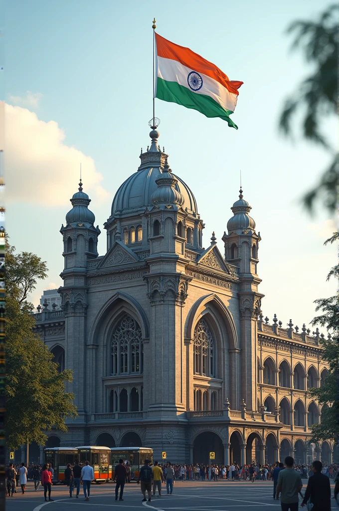 The Indian flag is flying at Chhatrapati Shivaji Maharaj Terminus in Mumbai. 
