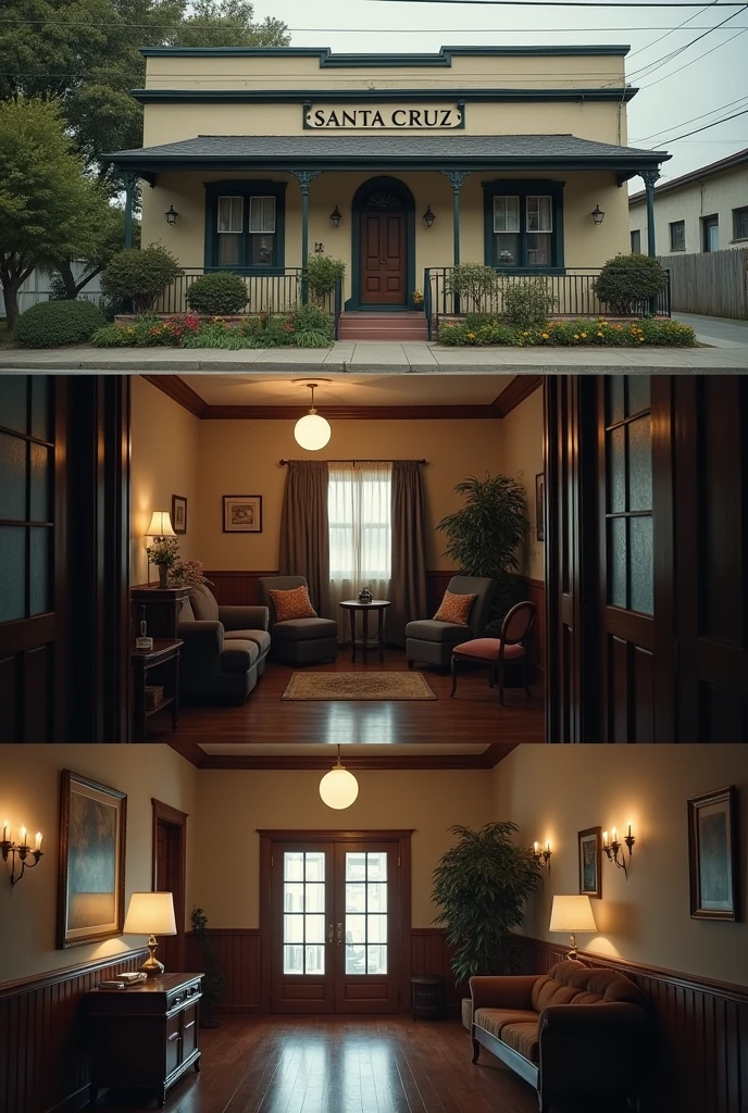 Image of a funeral home named Santa Cruz with several shots of the same place in a small town